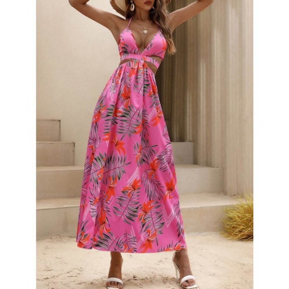 Tropical print thigh slit Maxi dress - Picture 4 of 8